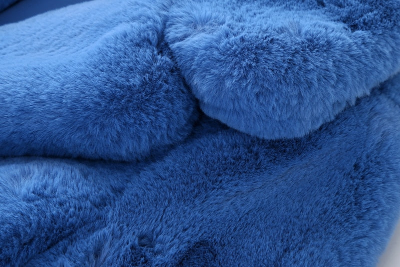 Blue For You Faux Fur Short Waist Jacket - Festigal