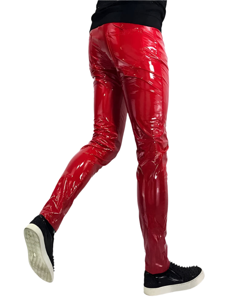 Mens Red Faux Leather Pants - Festigal