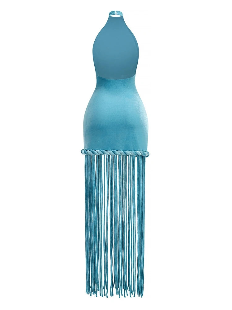 Velour Rope Tassel Maxi Dress
