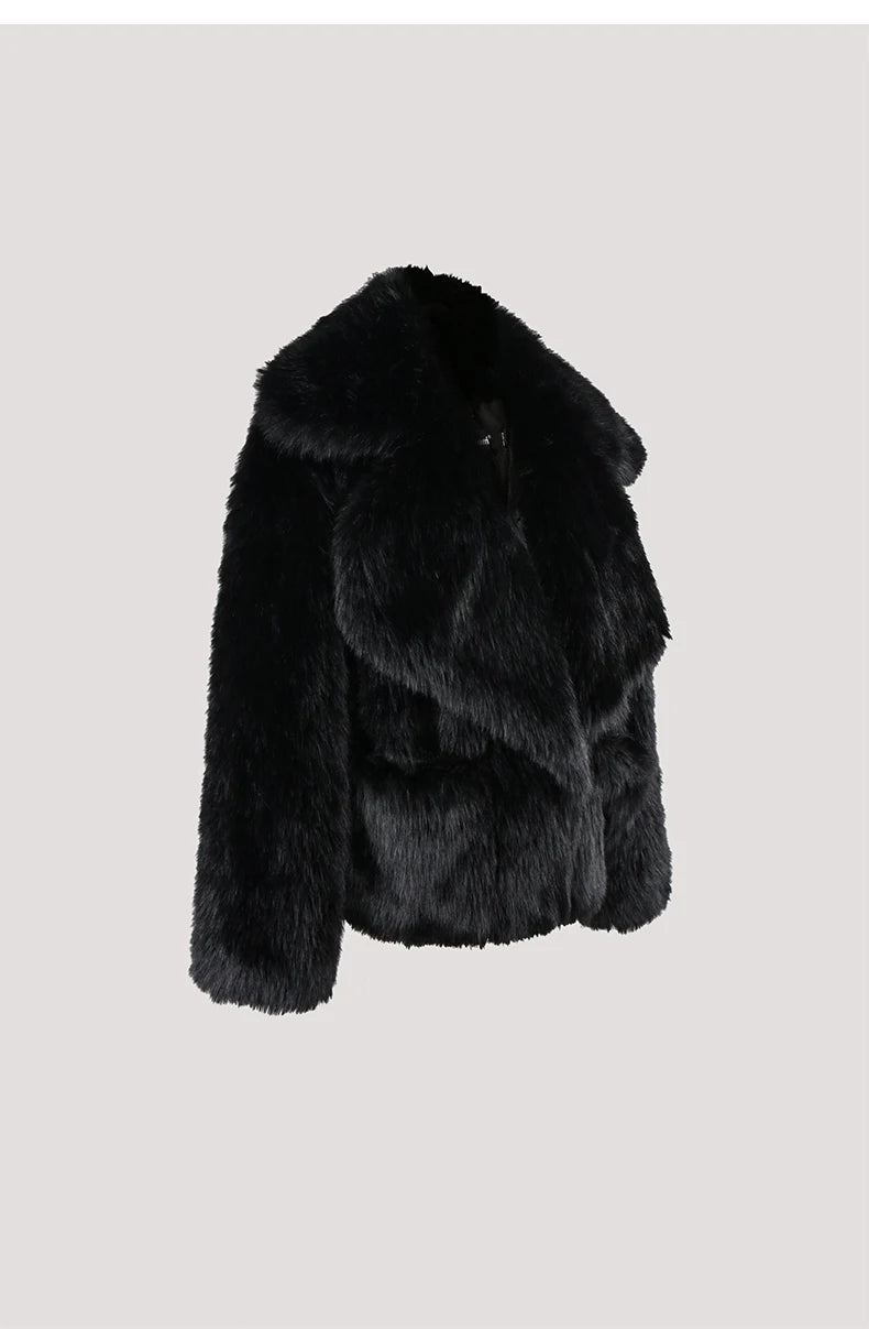 Faux Fur Oversized Collar Coat - Festigal