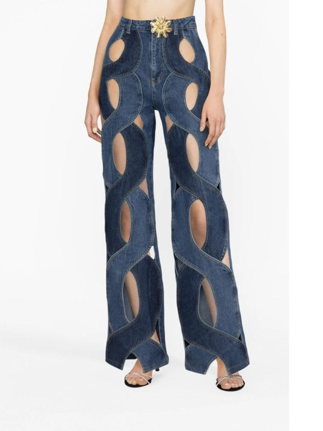 Criss-Cross Denim Flare Pants - Festigal