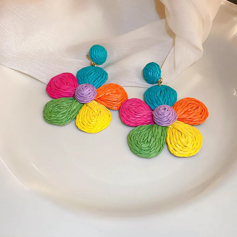 Woven Rainbow Sunflower Earrings - Festigal