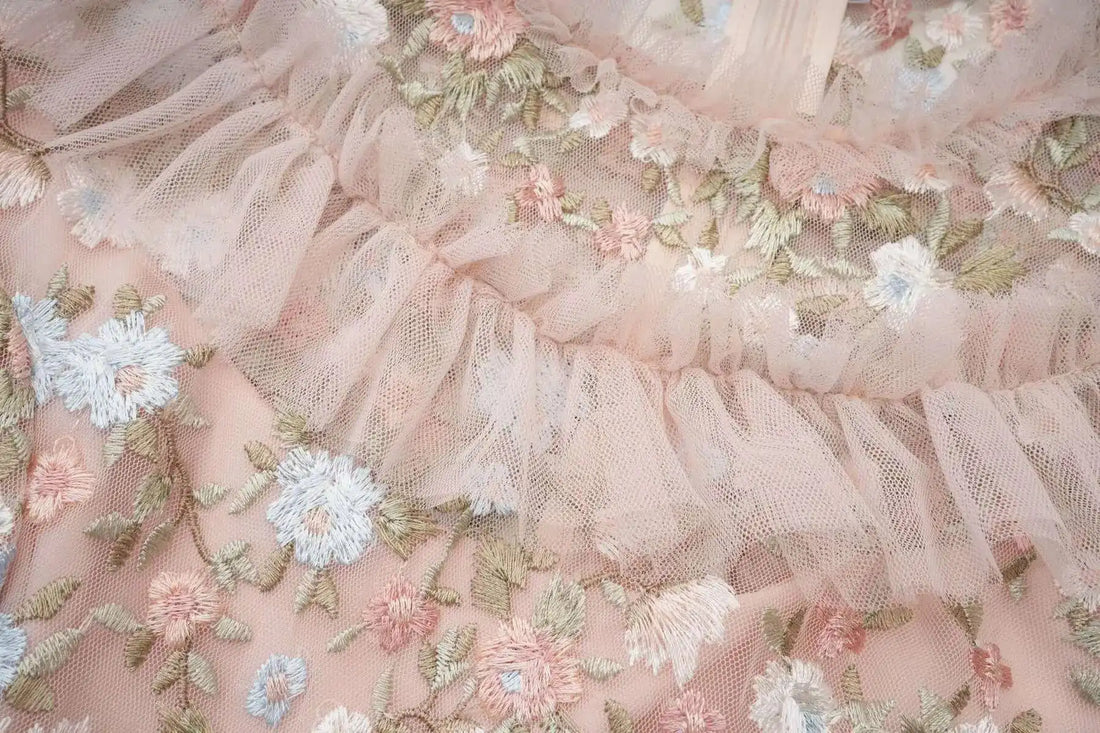 Floral Ruffled Embroidered Maxi Dress