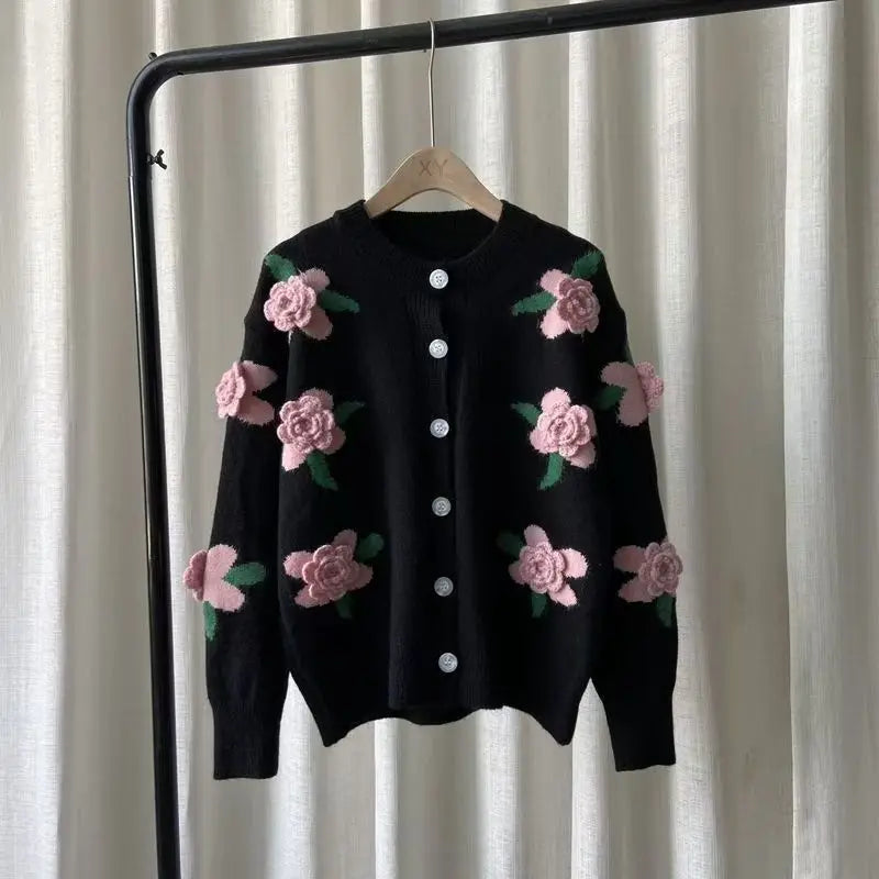 Rose Applique Knit Cardigan - Festigal