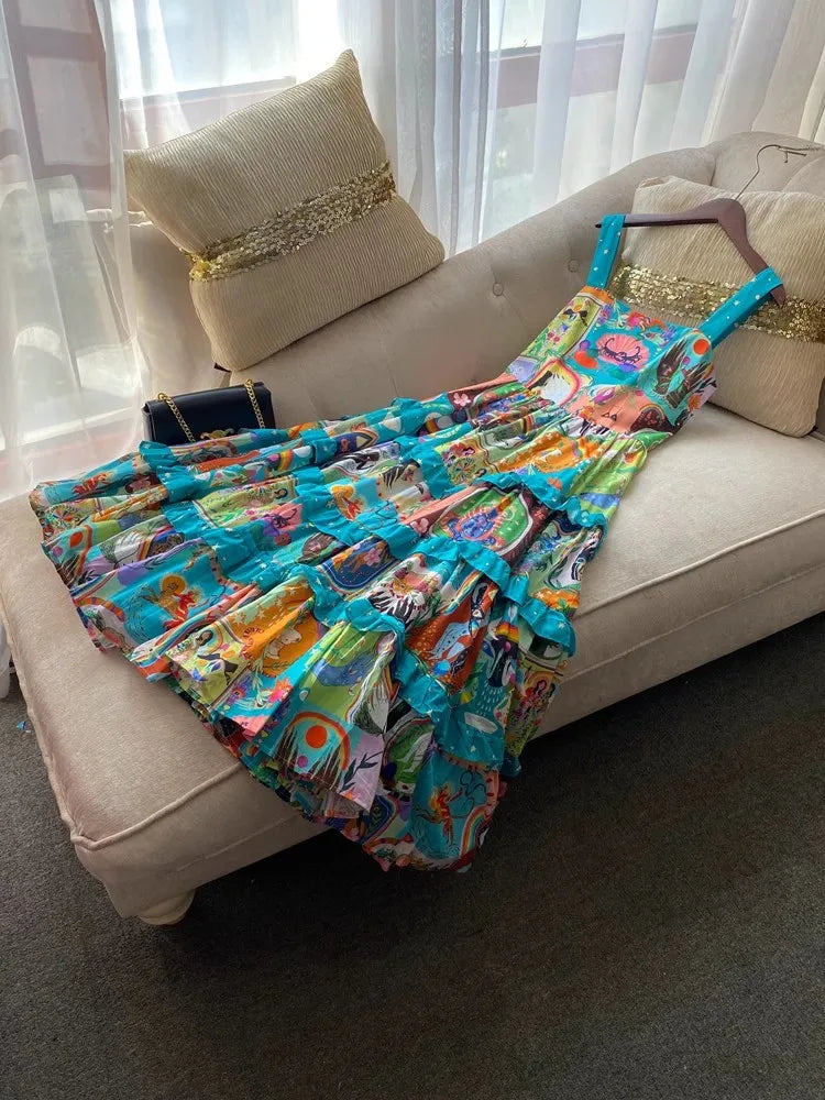 Psychedelic Abstract Ruffled Dress - Festigal