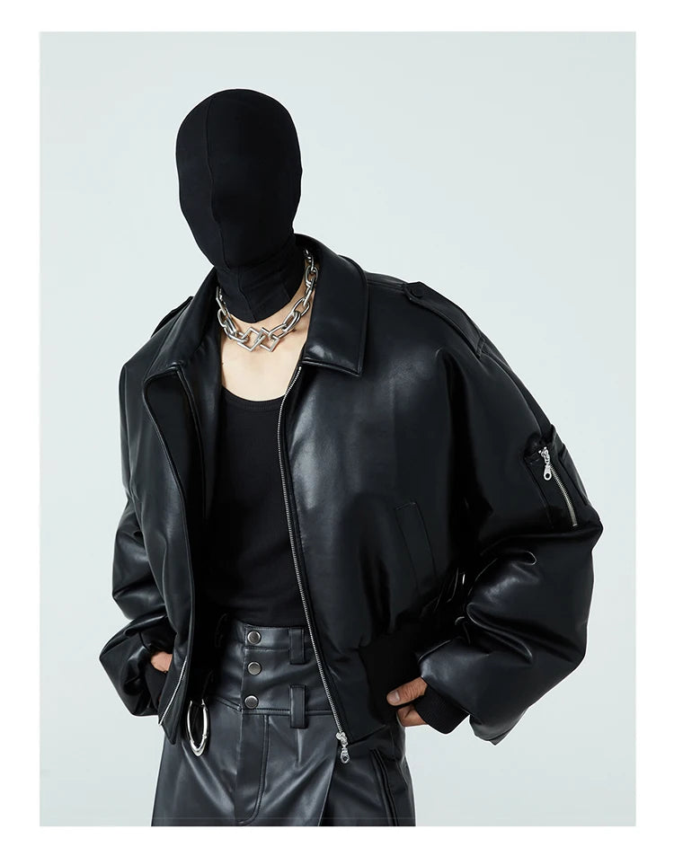 Black Faux Leather Bomber Jacket - Festigal