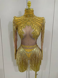 Rhinestone Tassel Bodysuit - Festigal