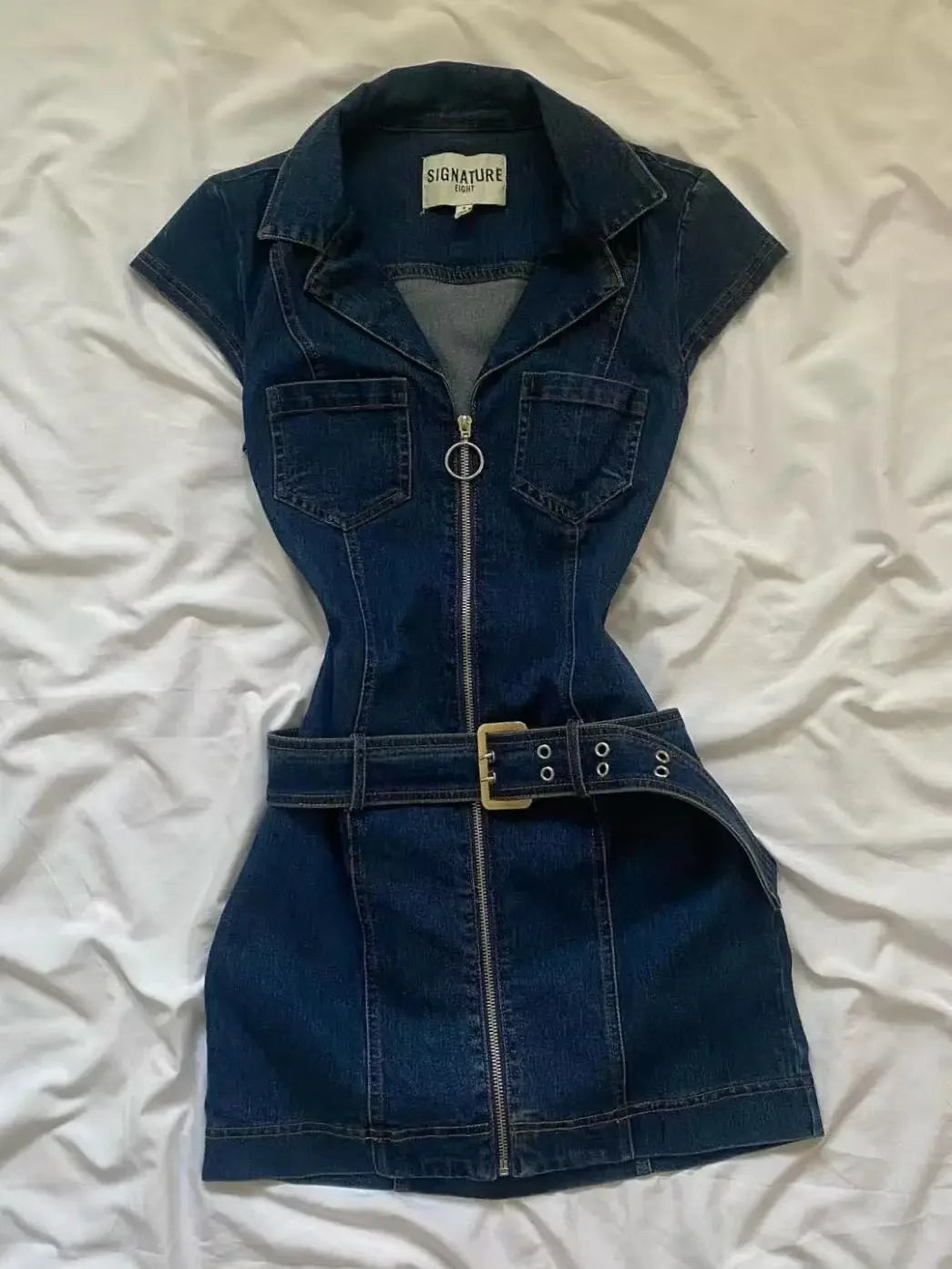 Denim Zip Up Mini Dress - Festigal