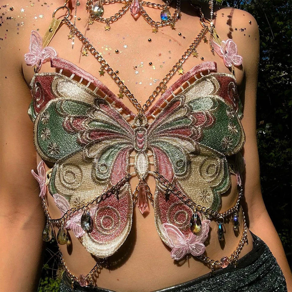 Butterfly Embroidered Top & Collar Set - Festigal