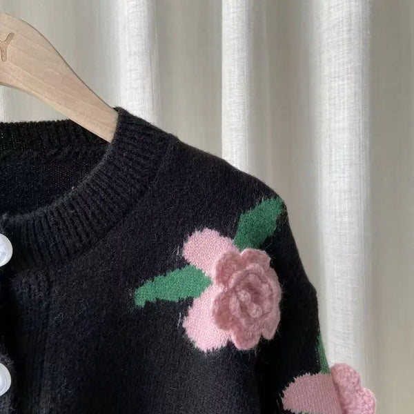 Rose Applique Knit Cardigan - Festigal