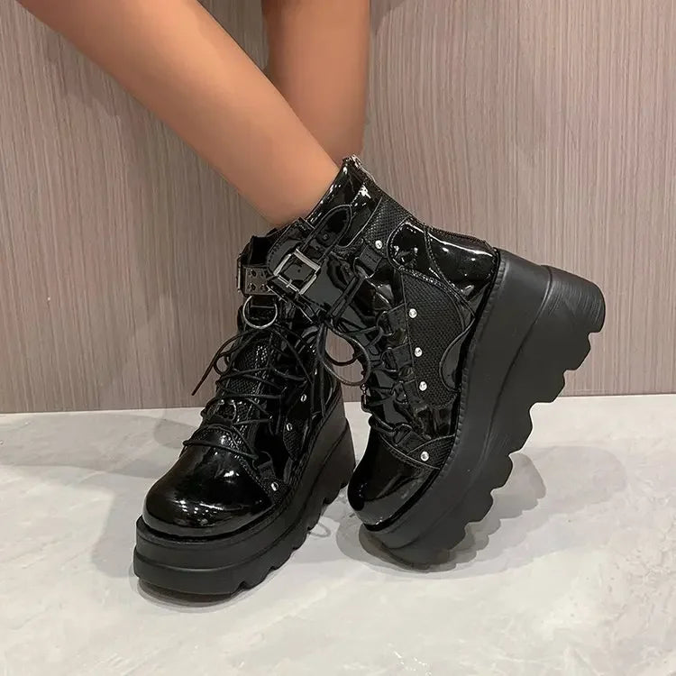 Punk Pink Black White Platform Boots - Festigal