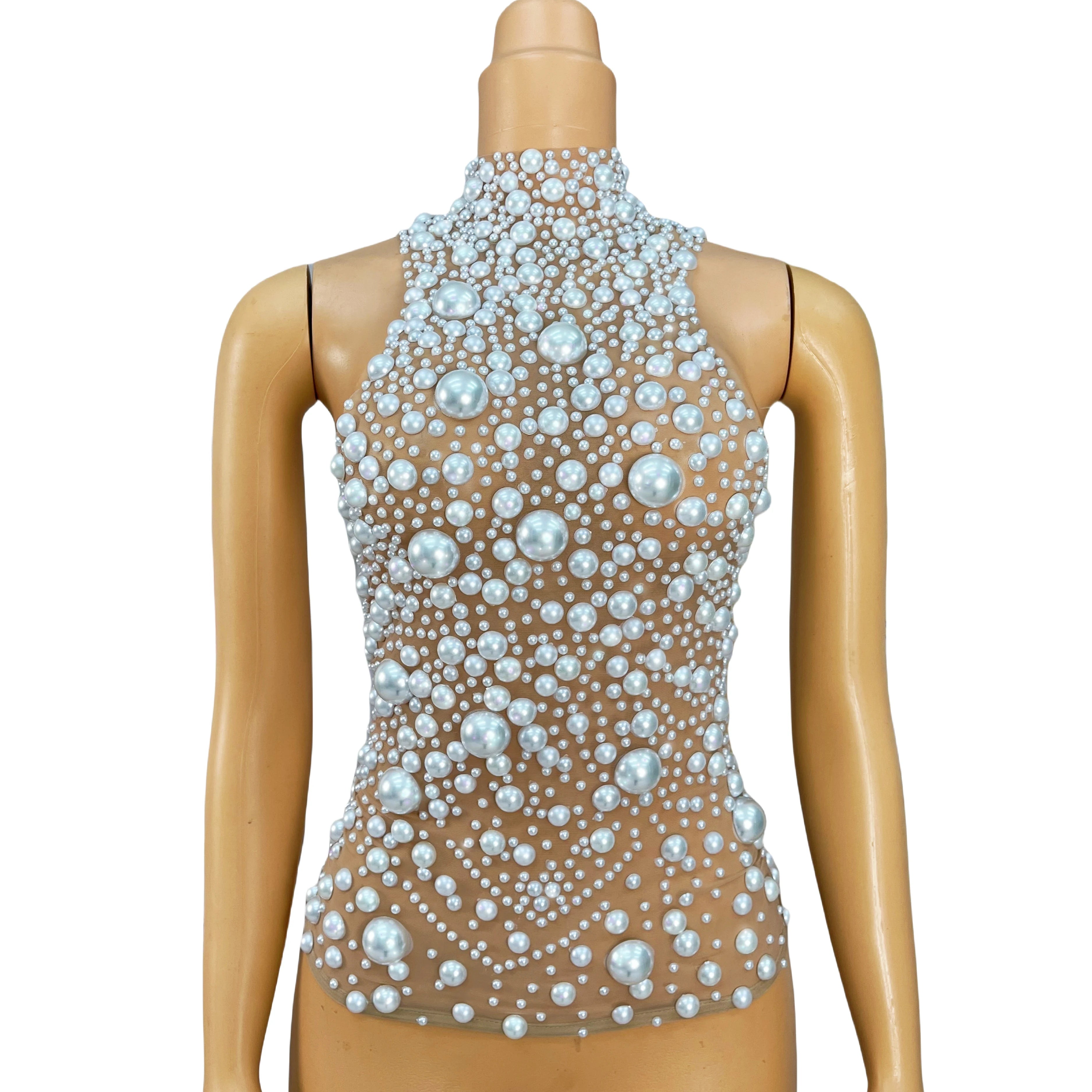 Pearl Mesh Halterneck Top
