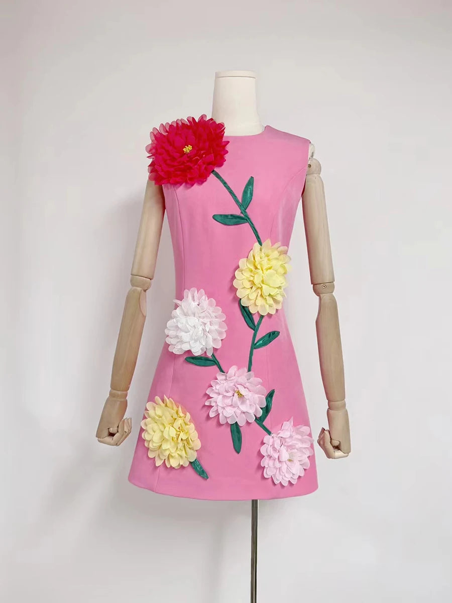 A-Line Flower Applique Dress - Festigal
