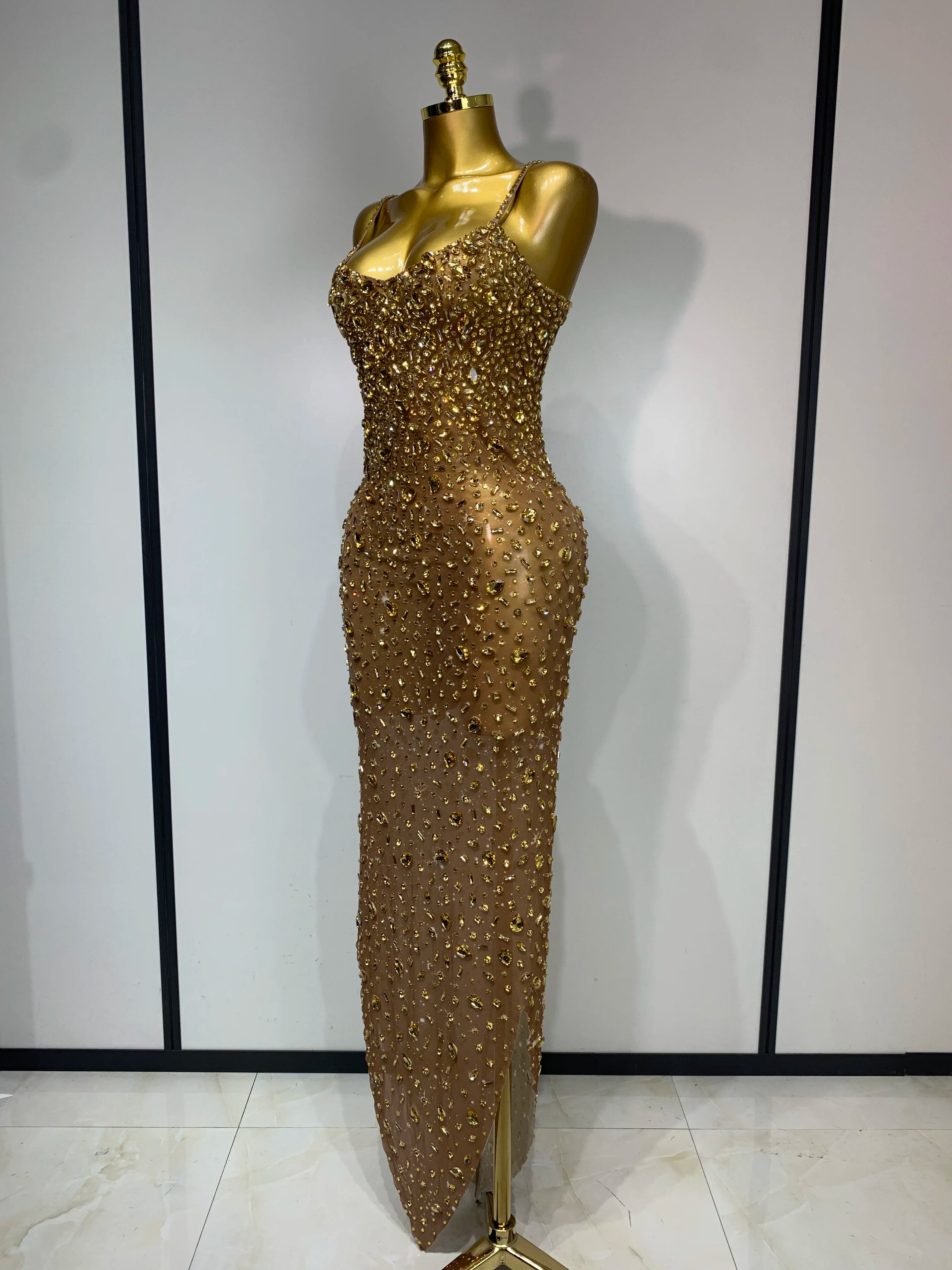 Rhinestone Mesh Maxi Dress