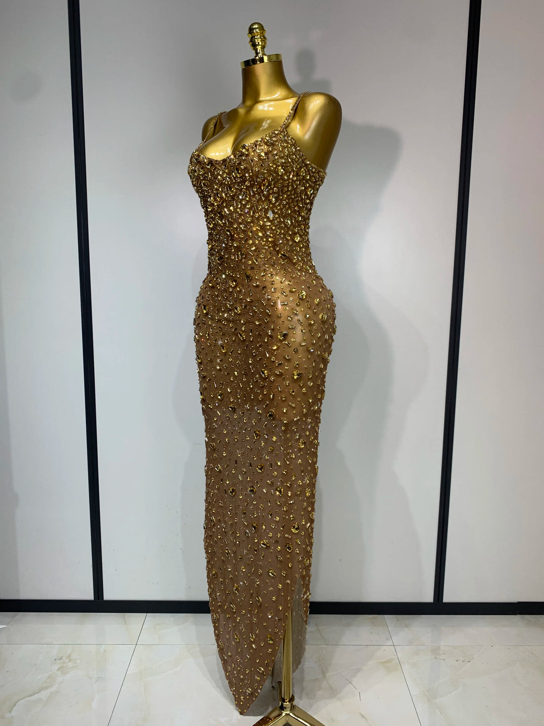 Rhinestone Mesh Maxi Dress