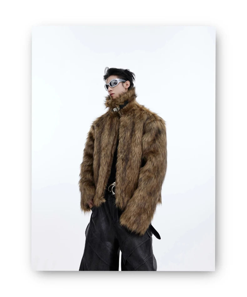 Unisex Brown Faux Fur Coat - Festigal