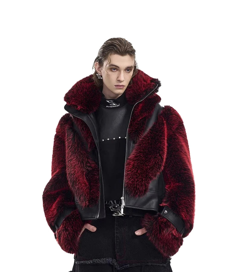 Men's Faux Fur Patchwork Coat - Festigal