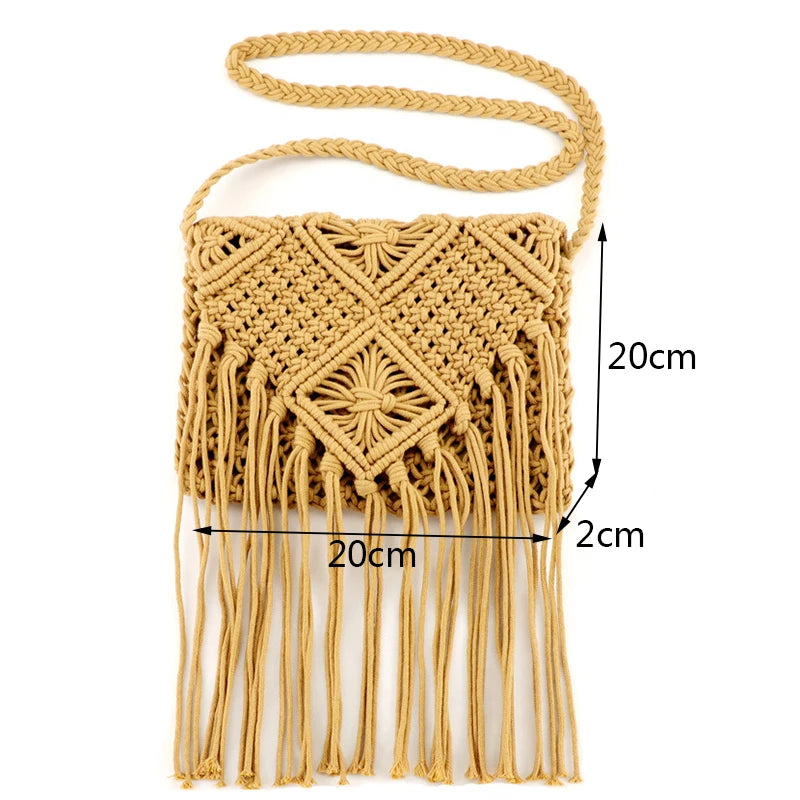 Fringed Woven Crochet Crossbody Bag - Festigal
