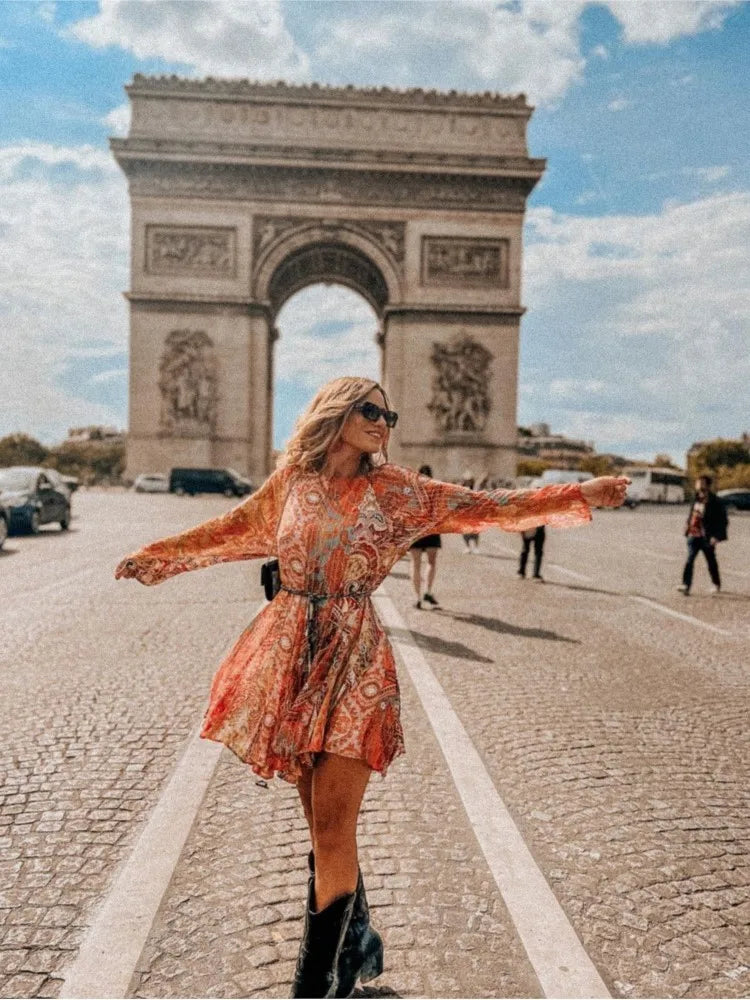 Orange Paisley Skater Dress - Festigal