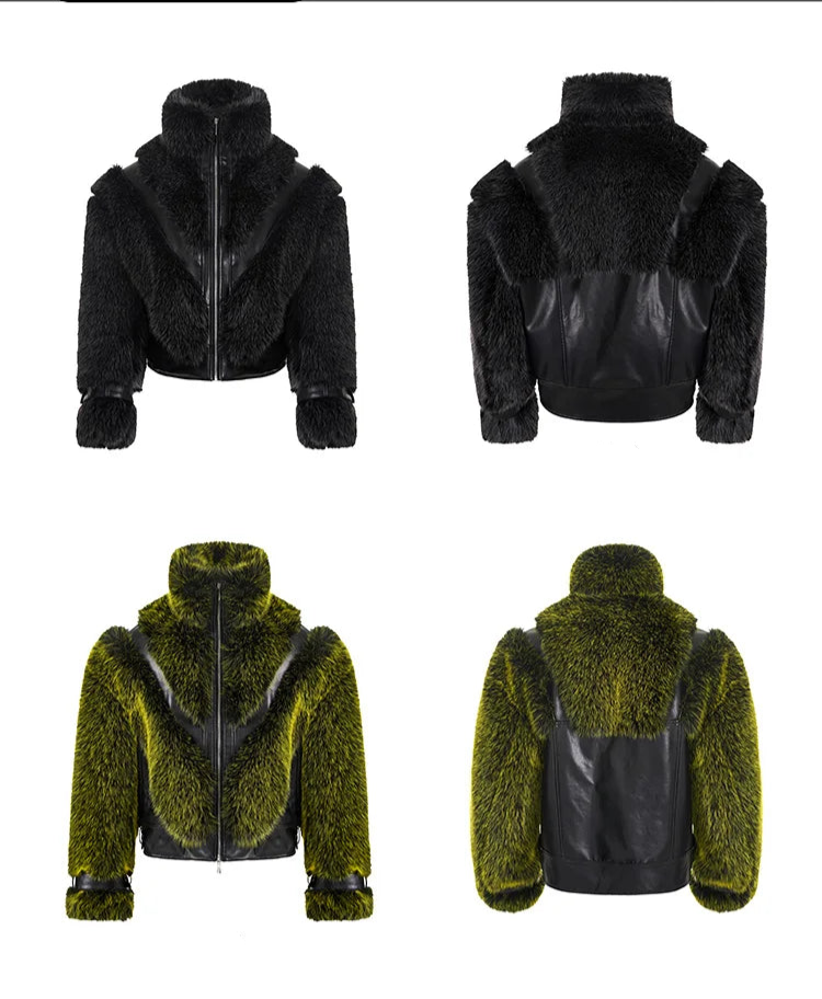 Men's Faux Fur Patchwork Coat - Festigal