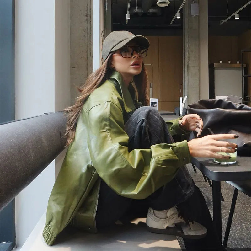 Faux Leather Cropped Jacket - Festigal