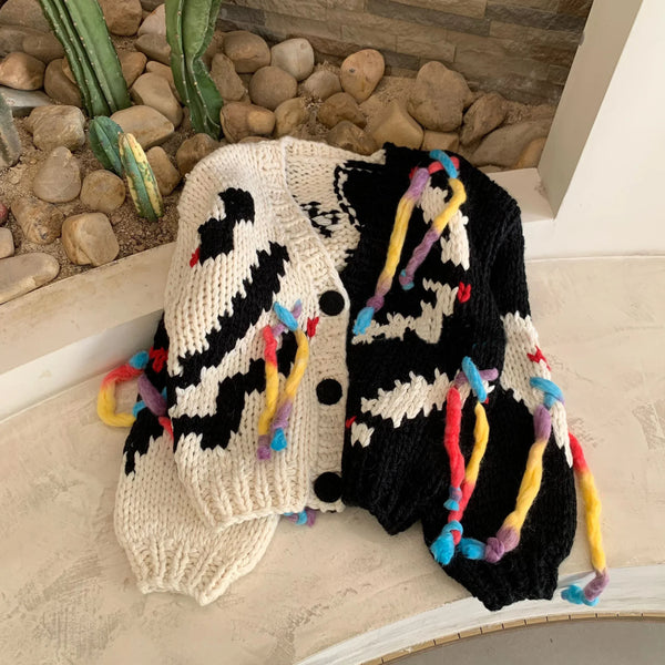 Monochrome Chunky Knit Cardigan - Festigal