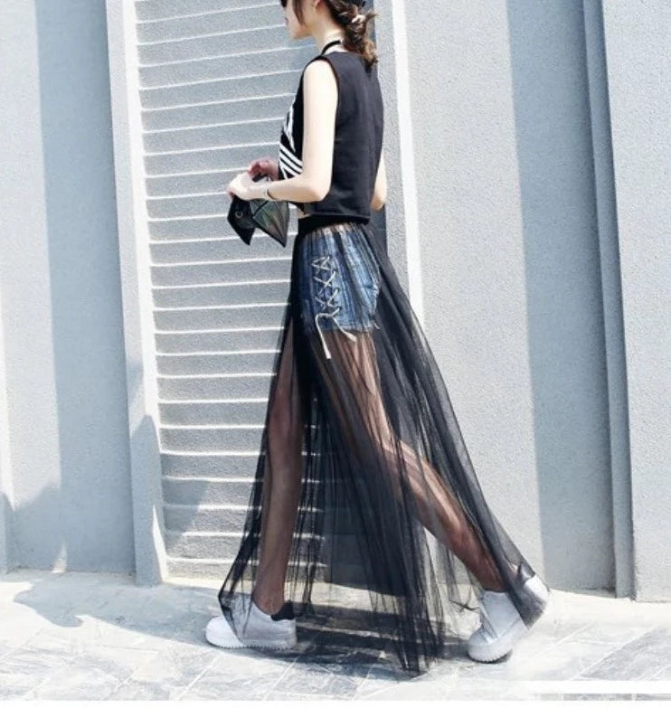 Mesh Lace Maxi Skirt - Festigal