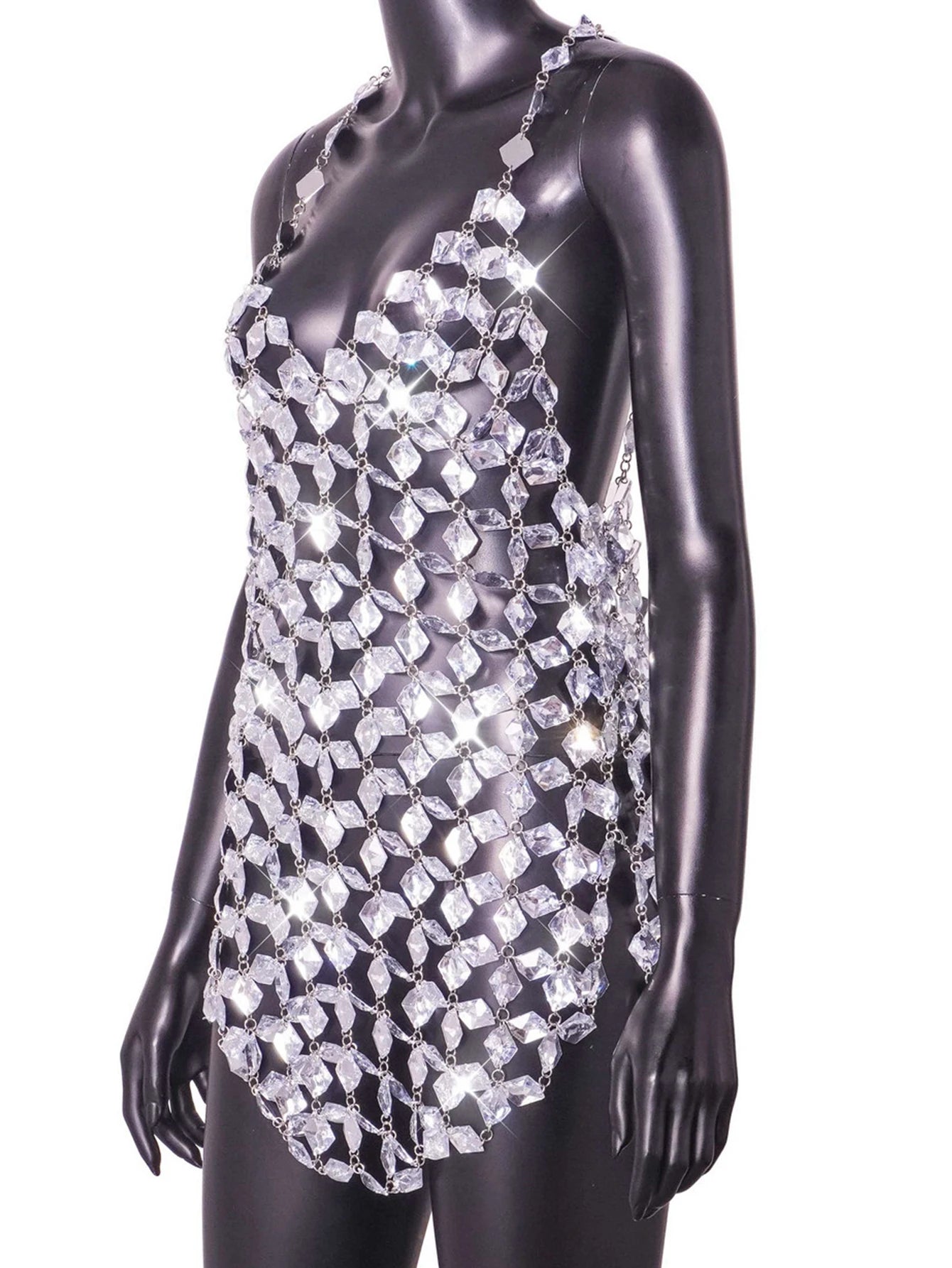 Rhinestone Hollow Out Dress - Festigal