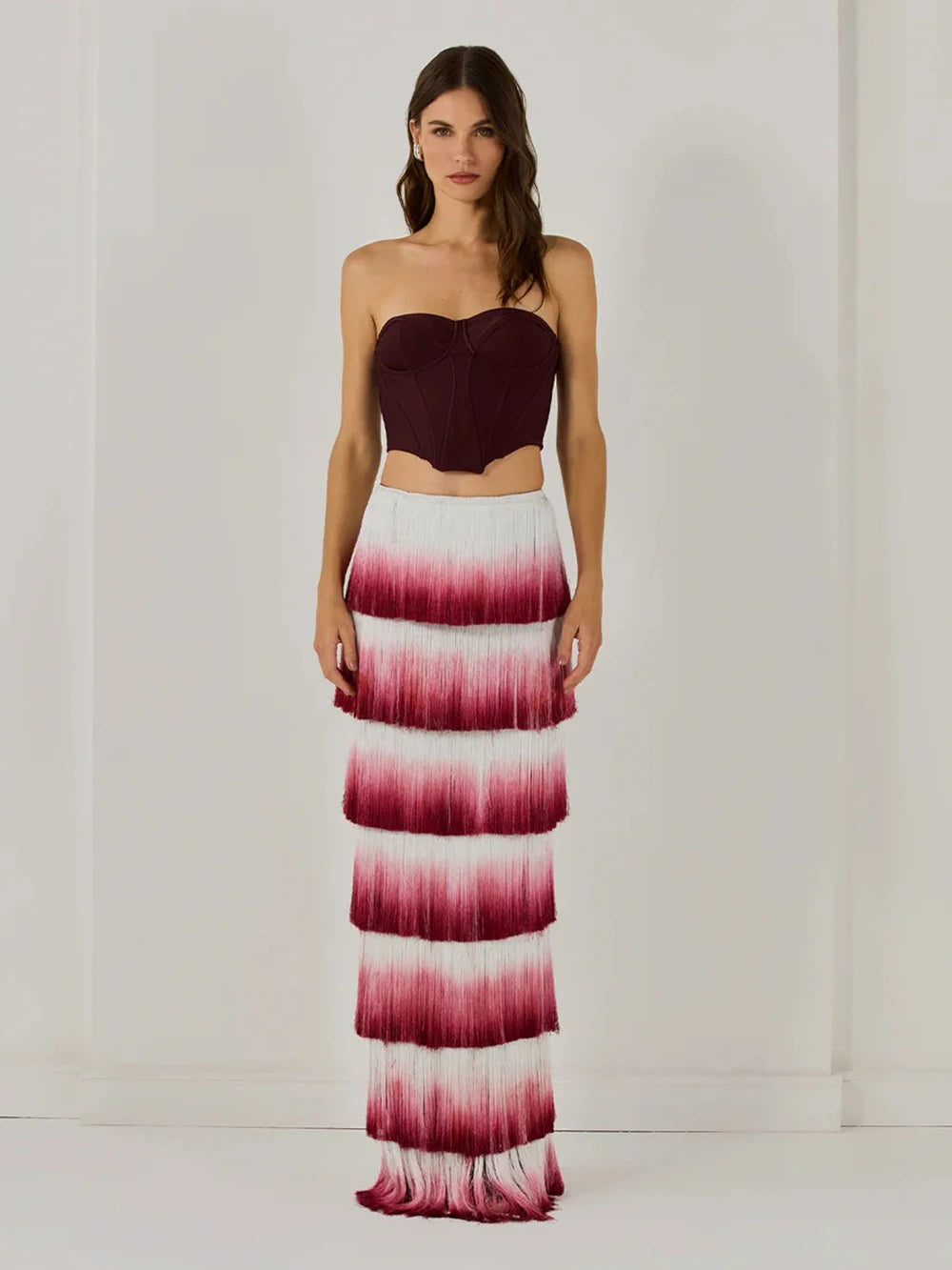 Gradient Top & Tassel Skirt Set
