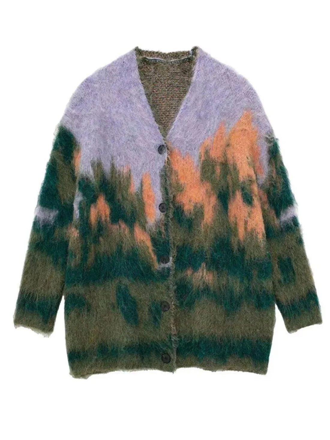 Landscape Abstract Fluffy Cardigan - Festigal