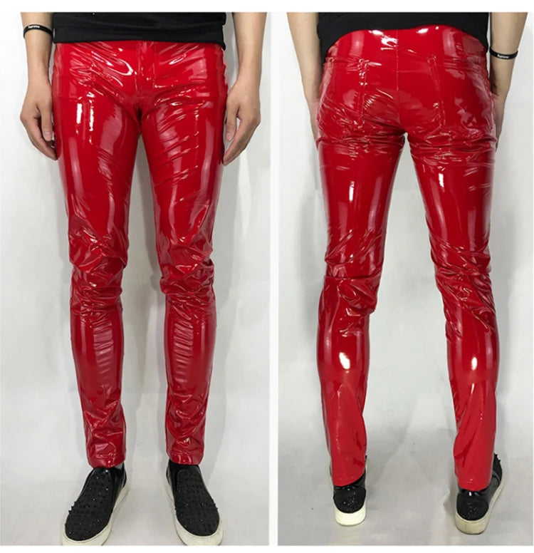 Mens Red Faux Leather Pants - Festigal