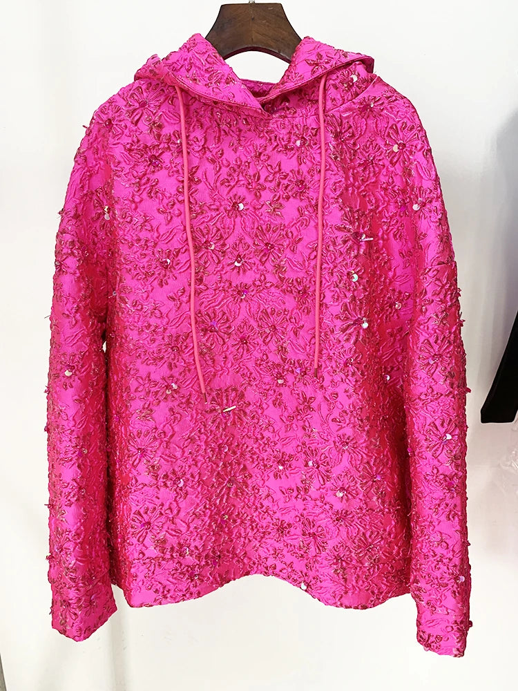Pink Beaded Floral Hoodie - Festigal