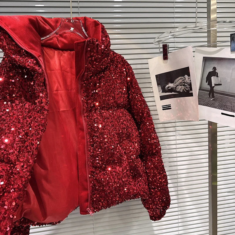 Sequin Puffer Bomber Jacket