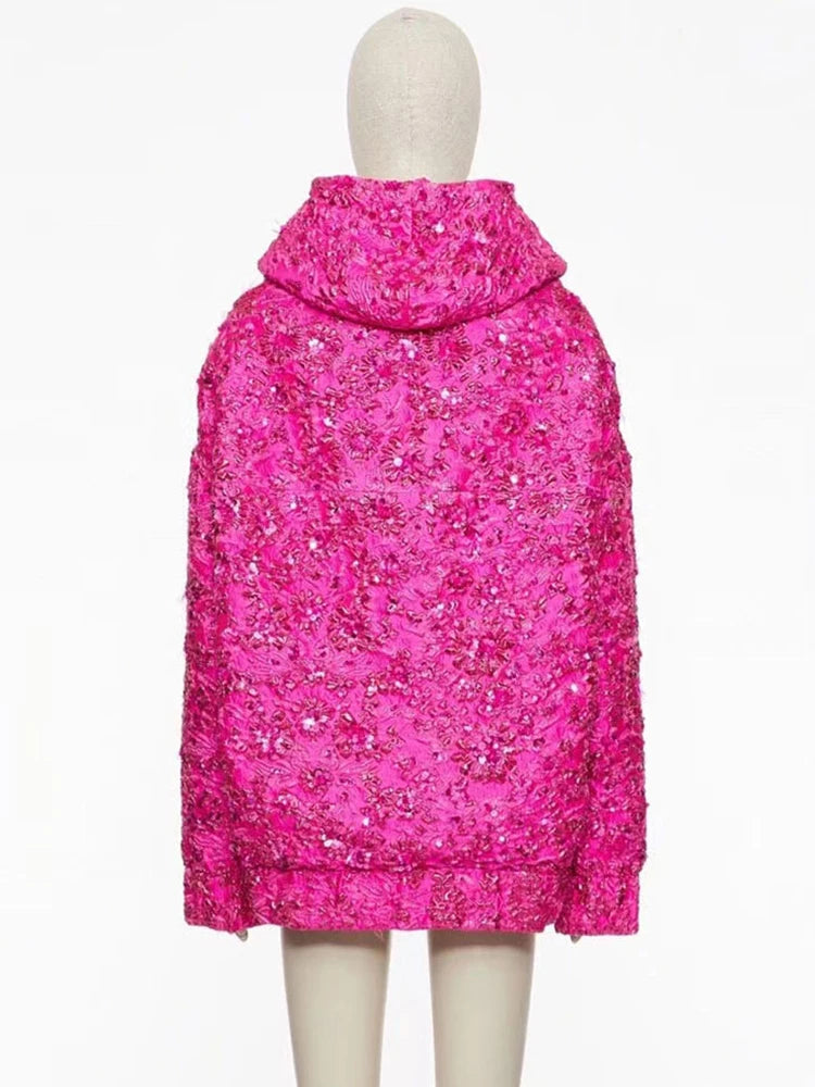 Pink Beaded Floral Hoodie - Festigal