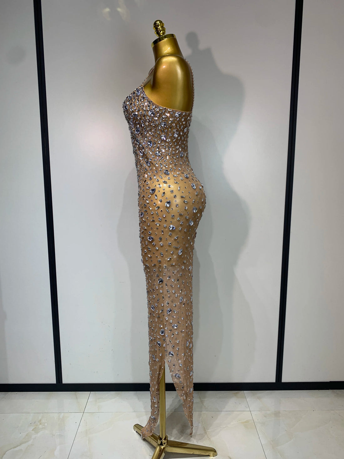 Rhinestone Mesh Maxi Dress