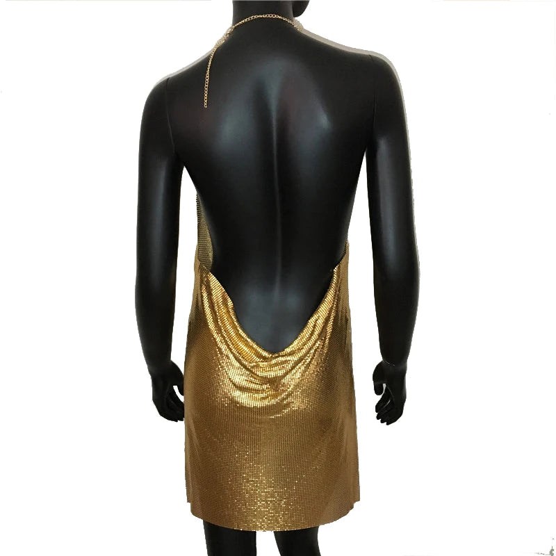 Metallic Backless Mini Dress - Festigal