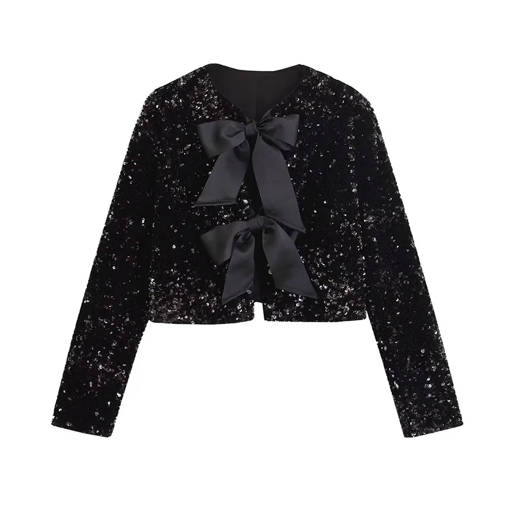 Sequin Cropped Bow Jacket - Festigal