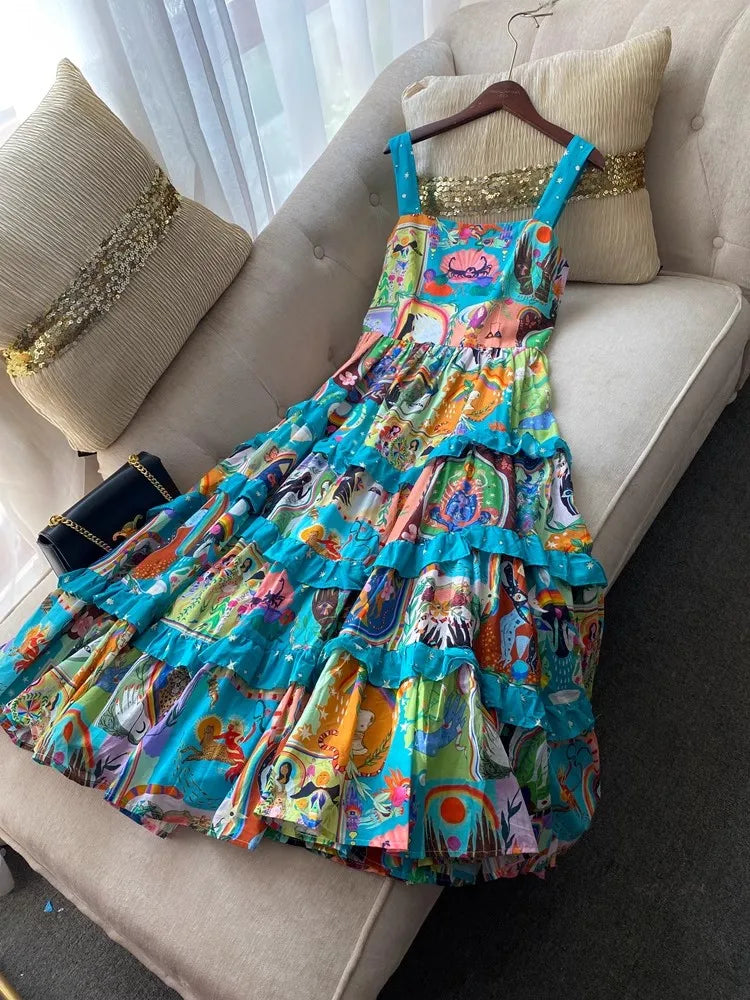 Psychedelic Abstract Ruffled Dress - Festigal