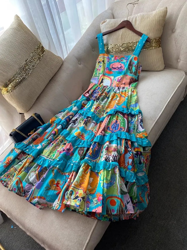 Psychedelic Abstract Ruffled Dress - Festigal