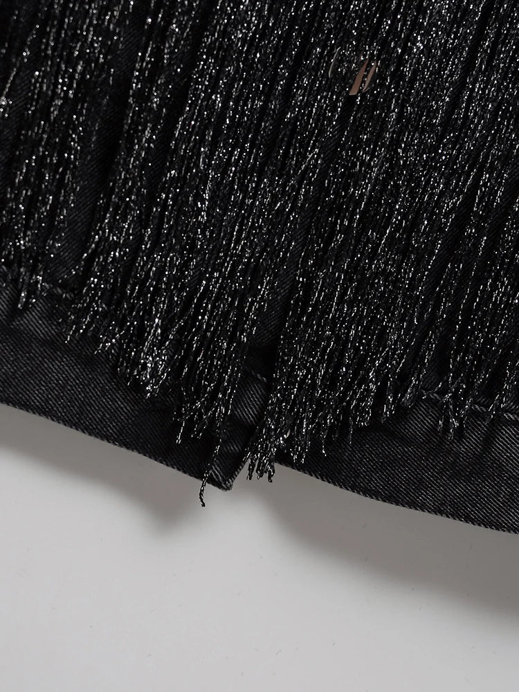 Denim Sparkly Tassel Jacket - Festigal
