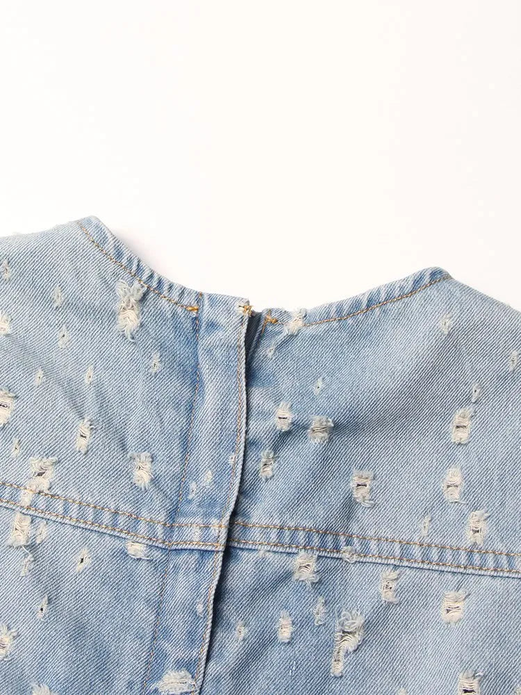 Distressed Denim A-Line Dress - Festigal