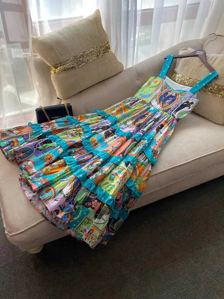 Psychedelic Abstract Ruffled Dress - Festigal