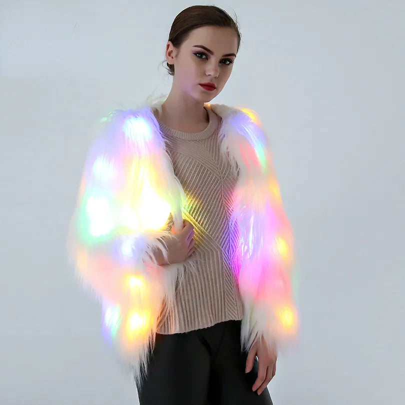 Fluffy Faux Fur LED Light Up Jacket - Festigal