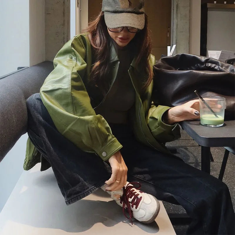 Faux Leather Cropped Jacket - Festigal