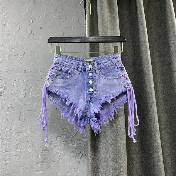 Purple Acid Wash Frayed Shorts - Festigal