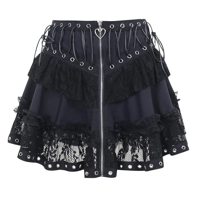 Goth Punk High Waist Zipper Mini Skirt - Festigal