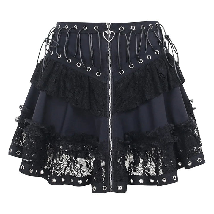 Goth Punk High Waist Zipper Mini Skirt - Festigal