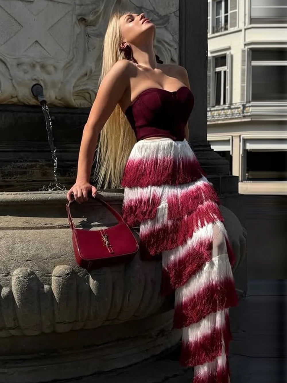 Gradient Top & Tassel Skirt Set