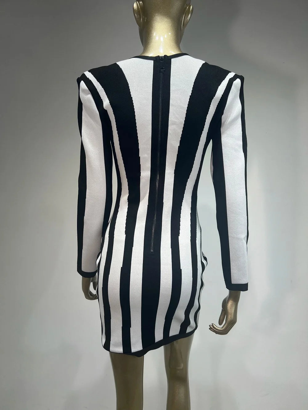 Black and White Striped Bandage Dress - Festigal