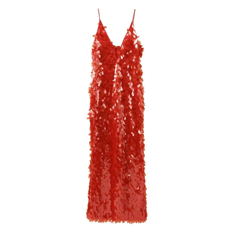 Red Sequin Maxi Dress - Festigal